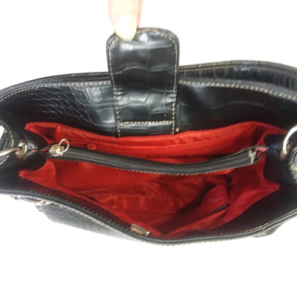 Tommy Hilfiger Black Shoulder Bag Leather Crocodile - Picture 4 of 7